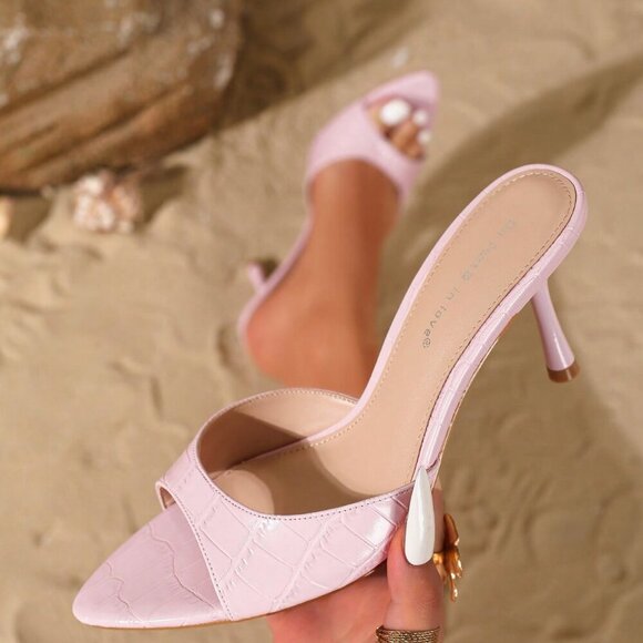 Pink Elegant Women's Open Toe High Heel Sandals - Picture 2 of 7